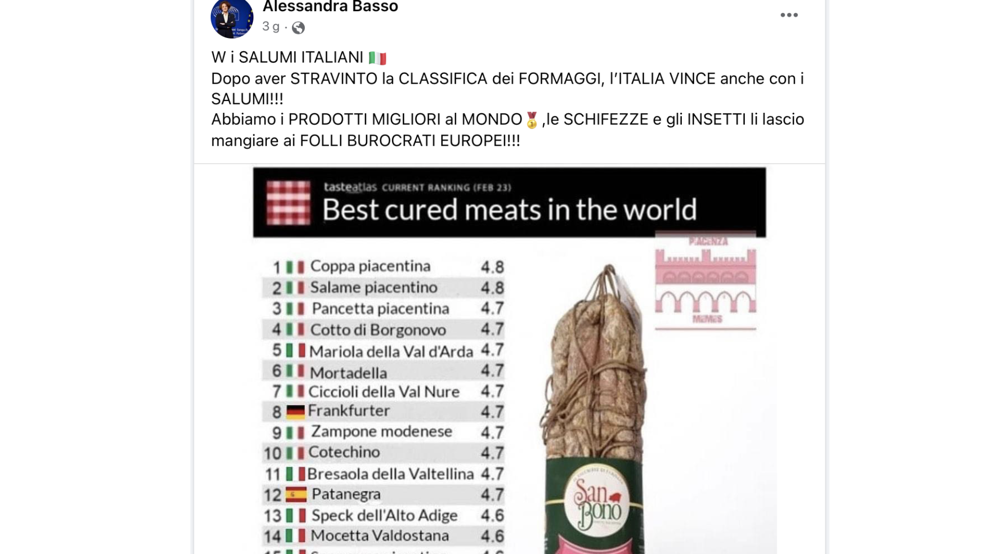"Vittoria per i nostri salumi", ma è Piacenza Meme: la gaffe dell'eurodeputata leghista
