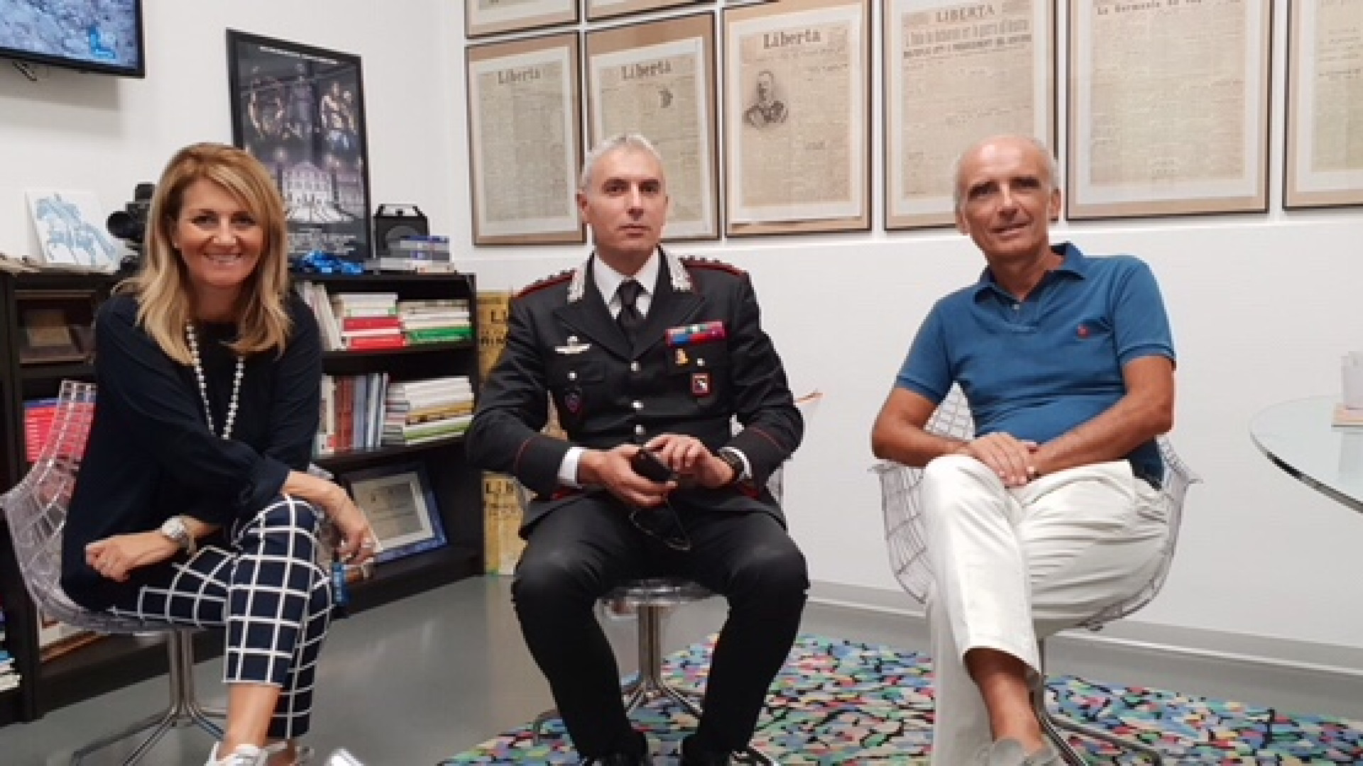 Il comandante carabinieri Michele Piras in visita a Editoriale Libertà