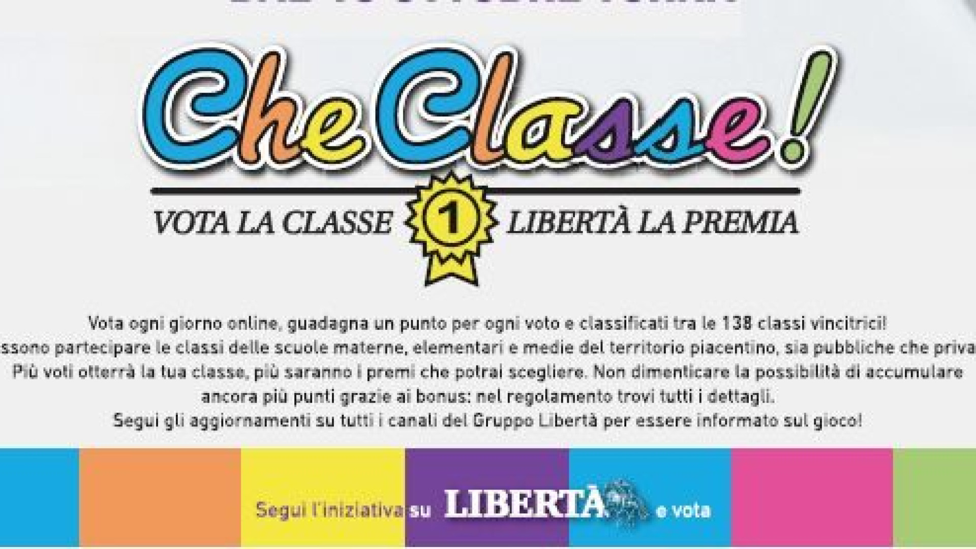 Oggi riparte "Che Classe!" il gioco di Libertà che premia le scuole piacentine