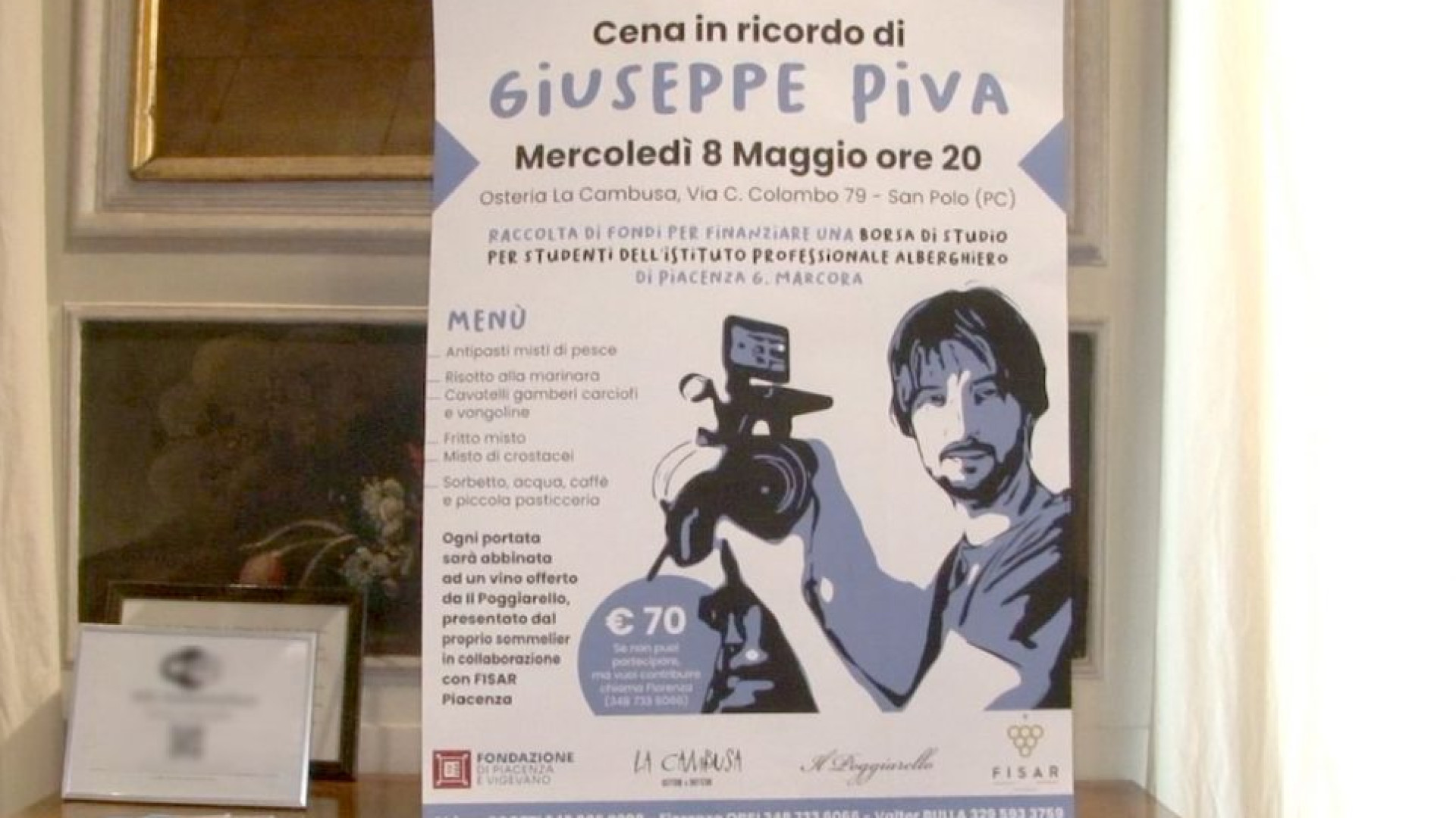 Serata in memoria di Giuseppe Piva, asta benefica per una borsa di studio