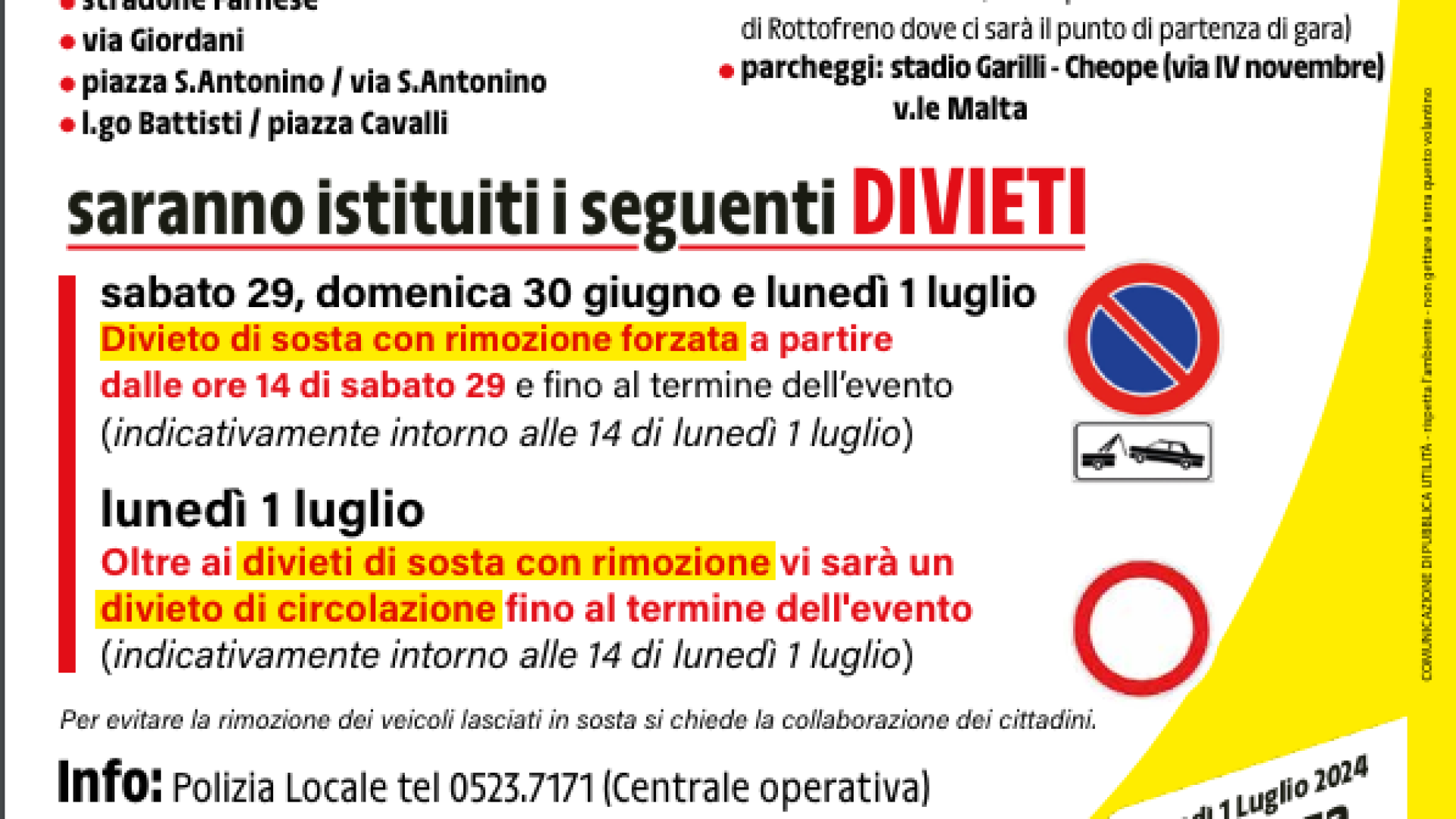 Tour de France a Piacenza il primo luglio: come cambia la viabilità